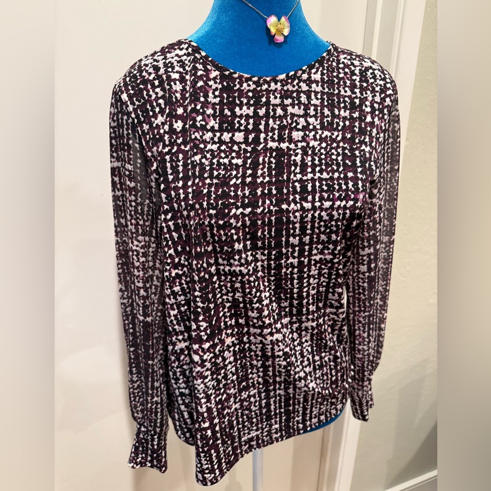 Calvin Klein Women's Purple, Black and White Blouse